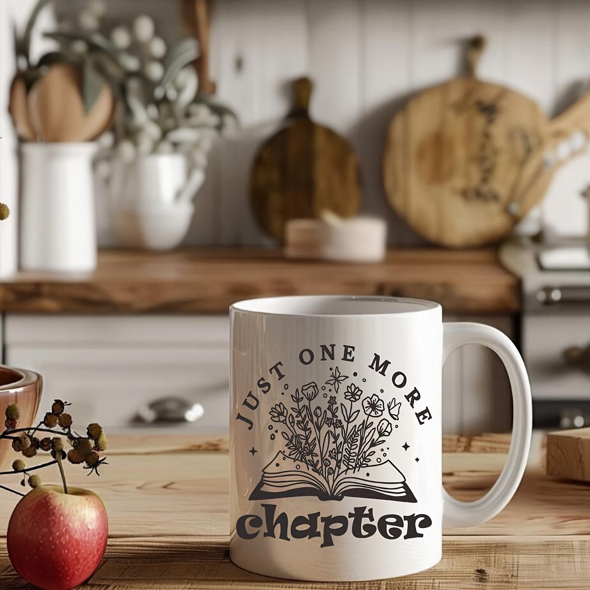 Tailorly White Ceramic 11 oz Mug - Just One More Chapter Delicate Flowers Blooming From Within The Enchanting Vintage Open Book