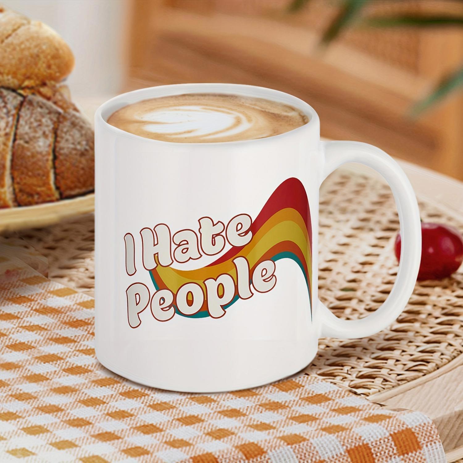 Tailorly White Ceramic 11 oz Mug - I Hate People Retro Wavy Rainbow Design With Vintage Colors On A