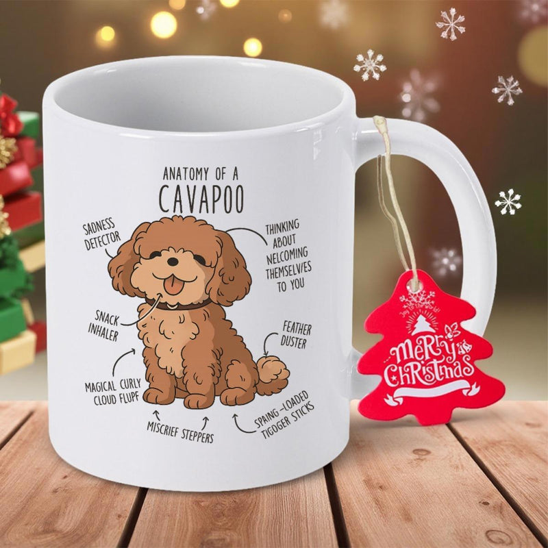 Tailorly White Ceramic 11 oz Mug - Anatomy Of A Cavapoo Adorable Fluffy Brown Puppy With Humorous Descriptive Anatomical Labels For Pet Lovers Dog
