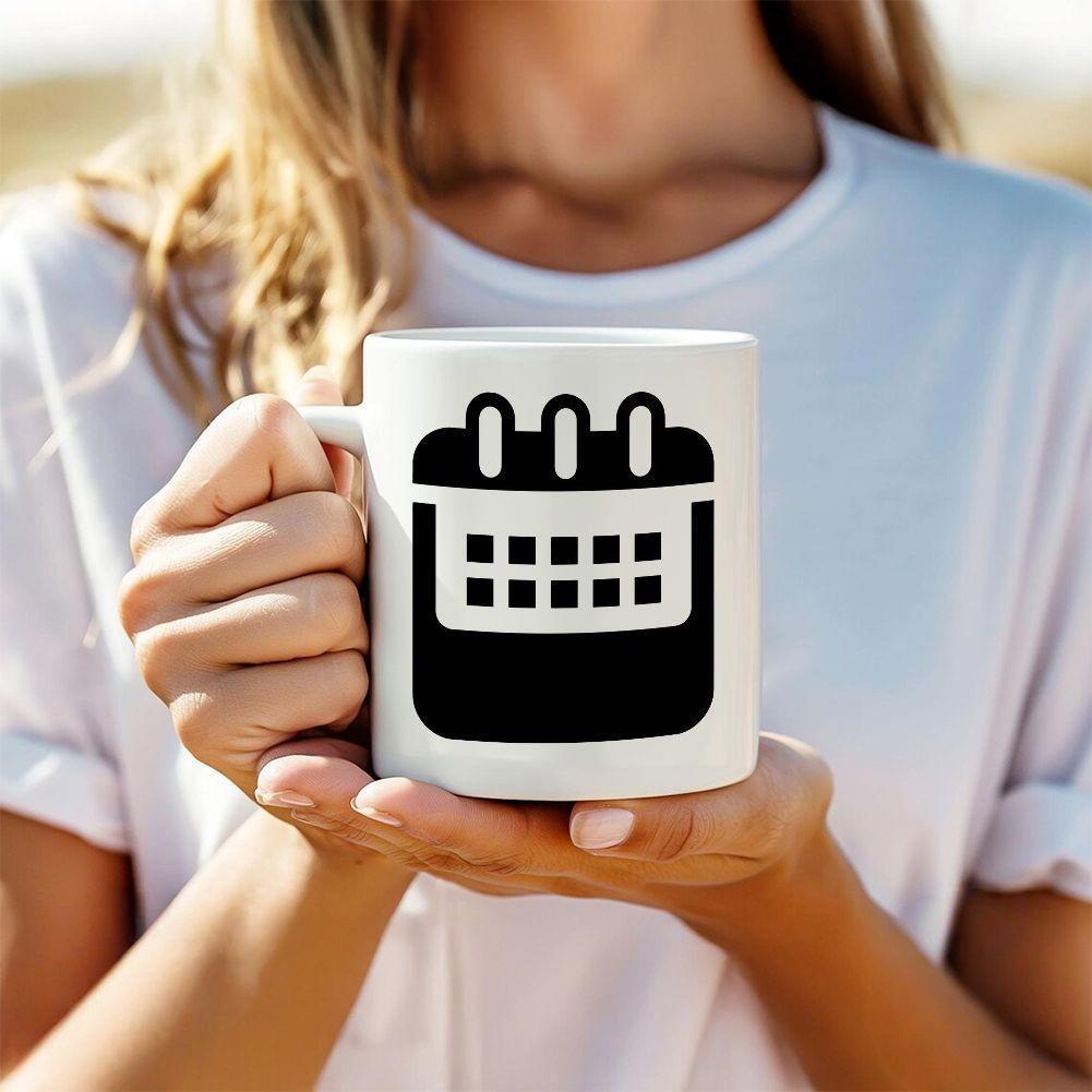 Tailorly White Ceramic 11 oz Mug - Minimalist Black Ink Silhouette Design Representing Time Management And Organized Daily Schedule Calendar