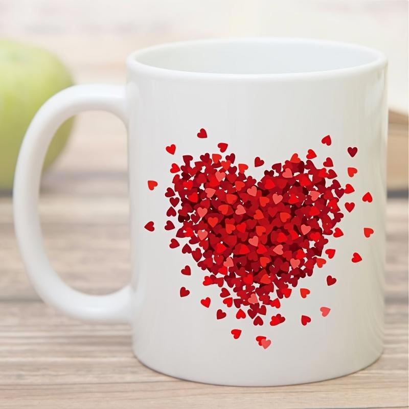 Tailorly White Ceramic 11 oz Mug - Tiny Red Confetti Petals Forming A Large Romantic Vibrant Mosaic Heart