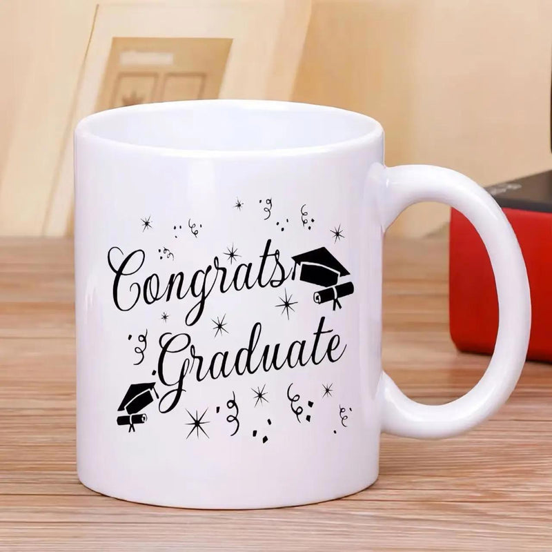 Tailorly White Ceramic 11 oz Mug - Congrats Graduate Minimalist Graduation Caps With Celebration Confetti And Sparkling Stars Mug