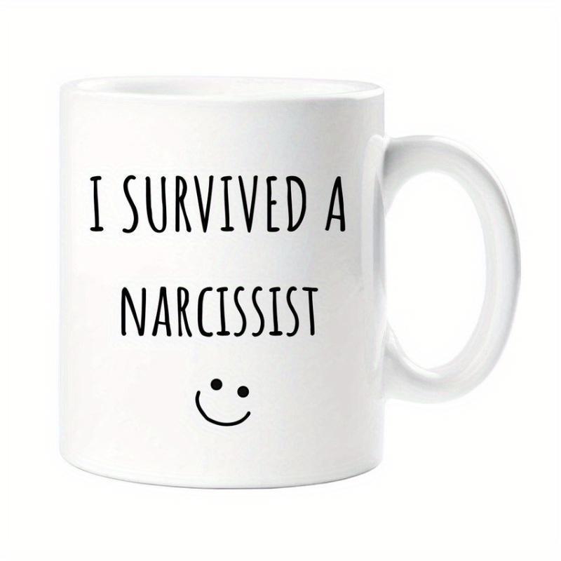 Tailorly White Ceramic 11 oz Mug - I Survived A Narcissist Simple Black Smiley Face Printed On A Clean Mug
