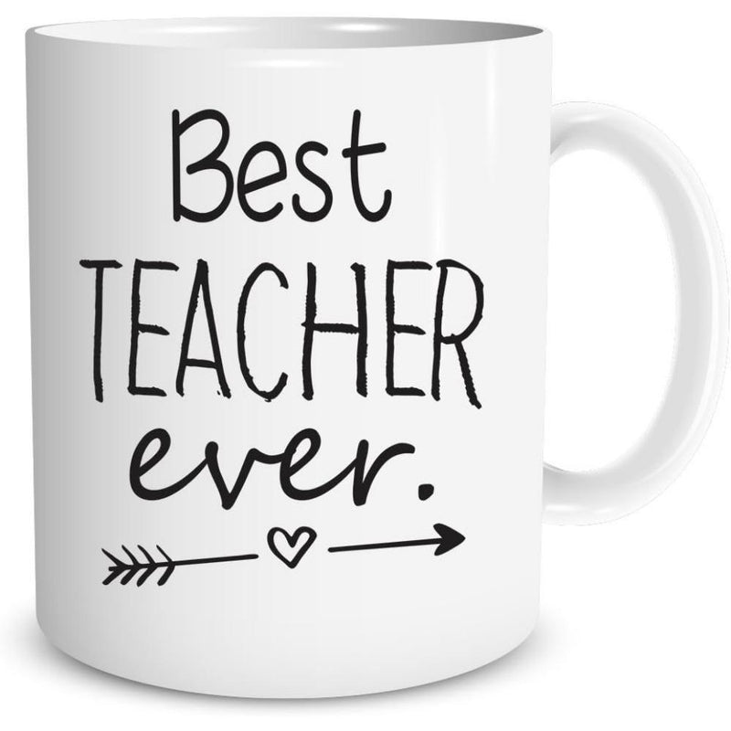 Tailorly White Ceramic 11 oz Mug - Best Teacher Ever Minimalist Black Ink Graphic Over A Clean White Polished Ceramic Mug