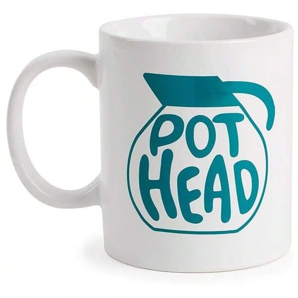 Tailorly White Ceramic 11 oz Mug - Pot Head Teal Minimalist Silhouette Of A Classic Glass Coffee Pot Carafe