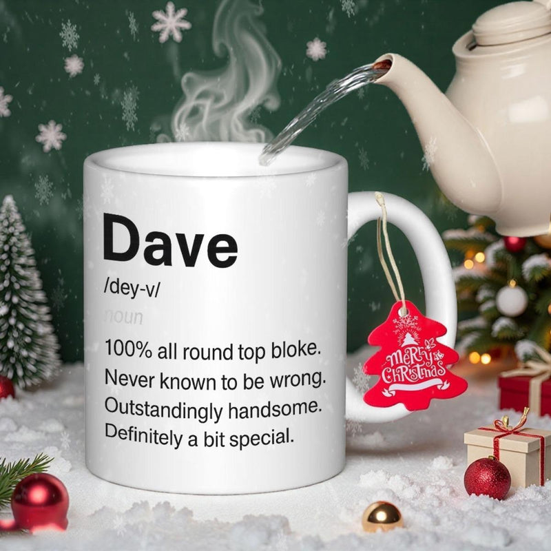 Tailorly White Ceramic 11 oz Mug - Dave Minimalist White Ceramic Vessel Featuring A Descriptive Definition Personal Name Mug