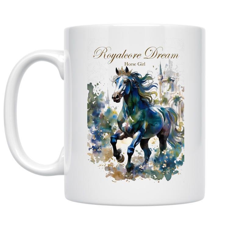 Tailorly White Ceramic 11 oz Mug - Regalcore Dream Horse Girl Majestic Galloping Silhouette Among Artistic Soft Watercolor Splashes Horse