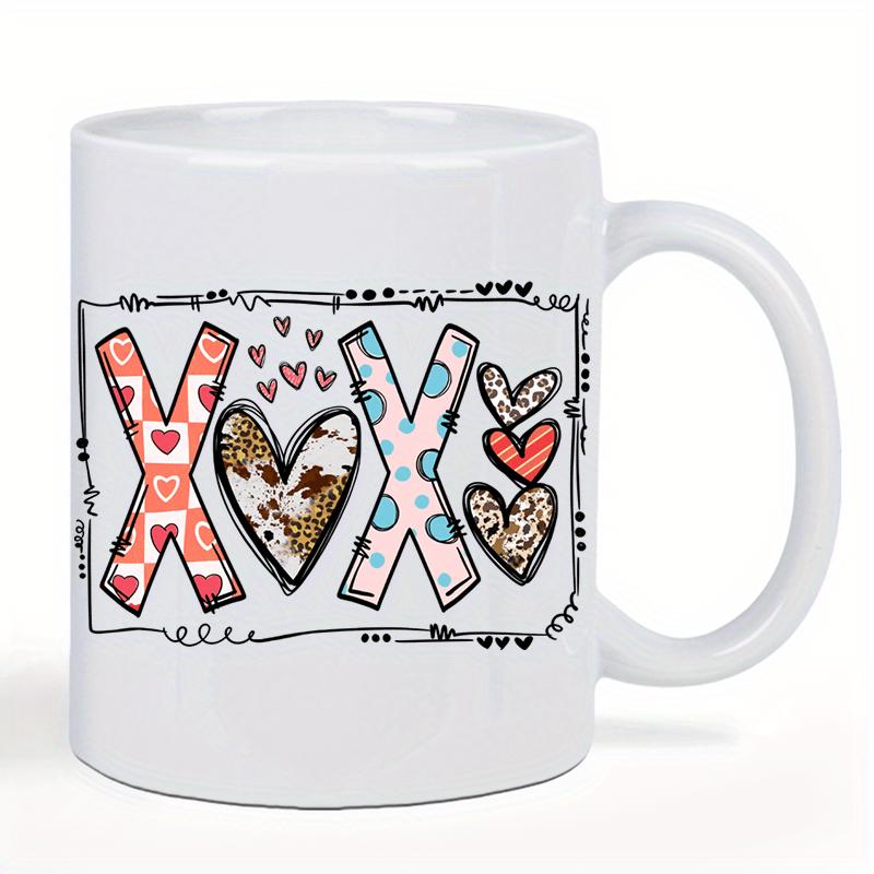 Tailorly White Ceramic 11 oz Mug - Xoxo Artistic Patterned Letters Surrounded By Small Hand Drawn Decorative Hearts Mug