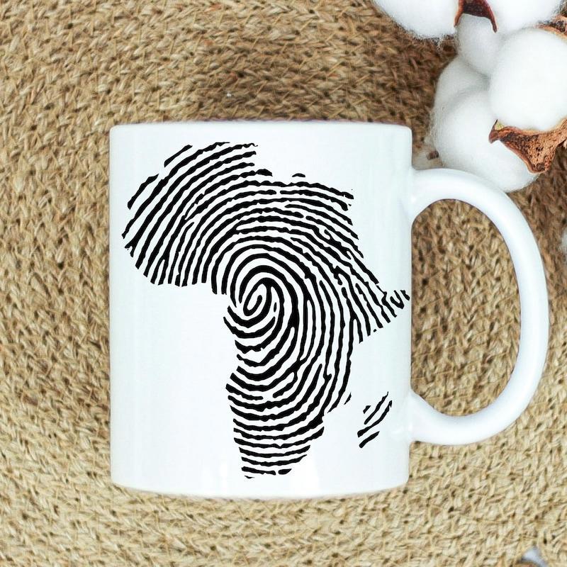 Tailorly White Ceramic 11 oz Mug - Unique Intricate Black Fingerprint Texture Shaping The Continental Africa