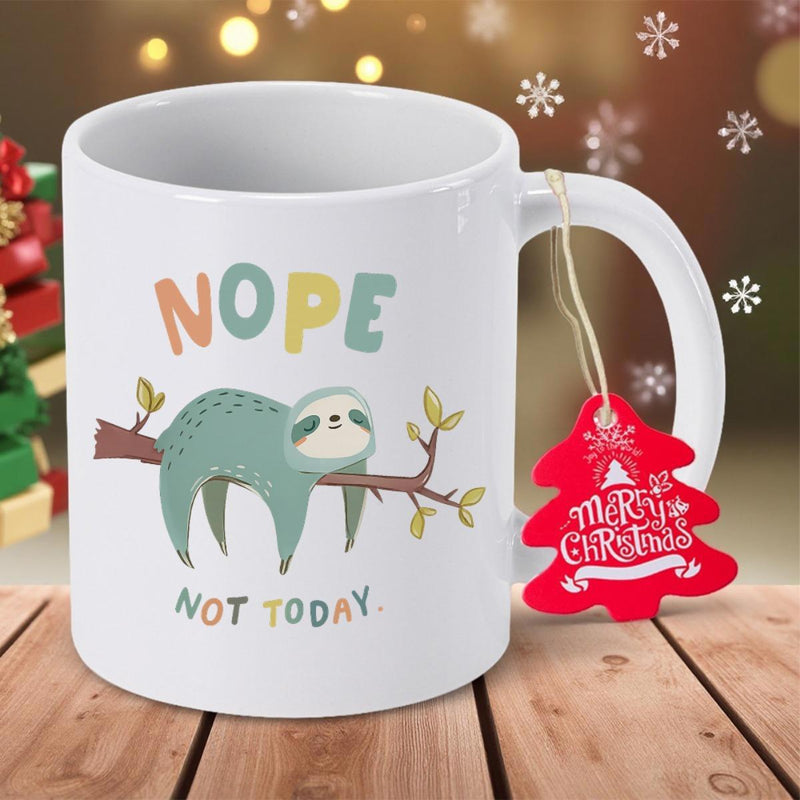 Tailorly White Ceramic 11 oz Mug - Nope Not Today Cute Cartoon Sloth Resting Lazily On Branch Sloth