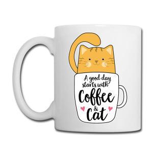 Tailorly White Ceramic 11 oz Mug - A Good Day Starts With Coffee Cat Adorable Orange Tabby Sitting Inside A Minimalist Cat