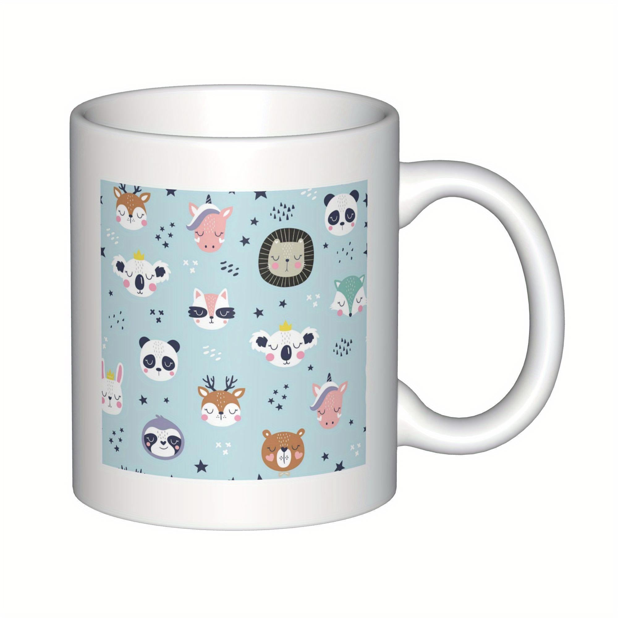 Tailorly White Ceramic 11 oz Mug - Cute Cartoon Animal Heads Floating On Light Blue Background Pattern Mug