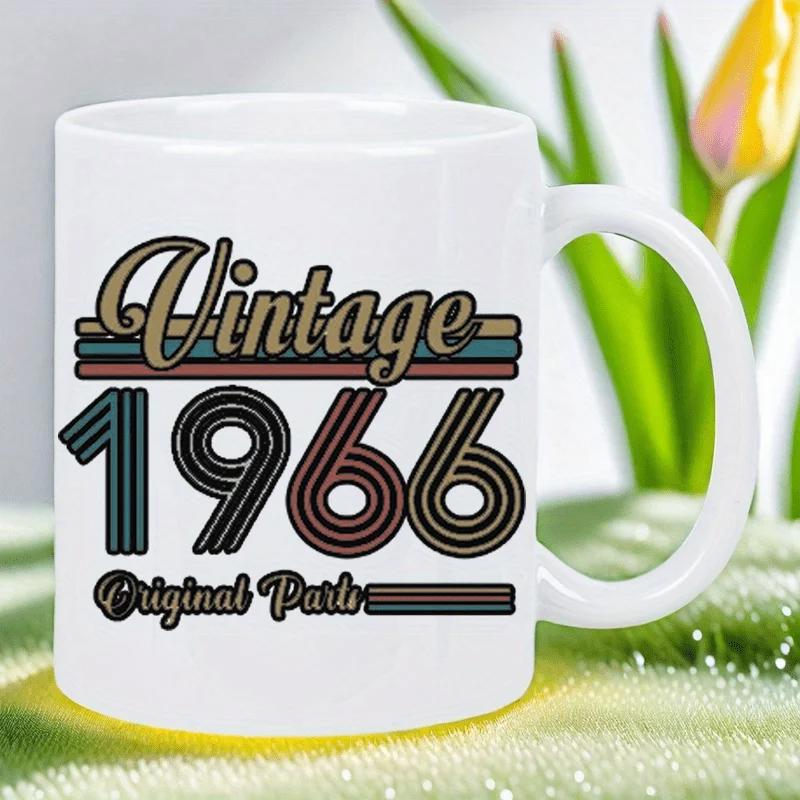 Tailorly White Ceramic 11 oz Mug - Vintage 1966 Original Parts Colorful Retro Stripes With Bold Multi Line Numbers For Anniversary Gift Mug