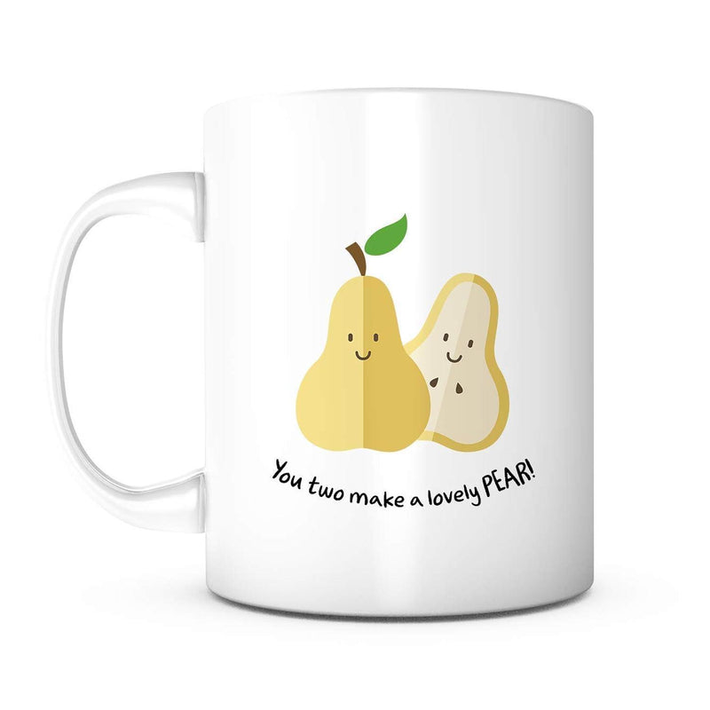 Tailorly White Ceramic 11 oz Mug - You Two Make A Lovely Pear Two Smiling Cartoon Pears With One Sliced Half Showing Seeds Pear
