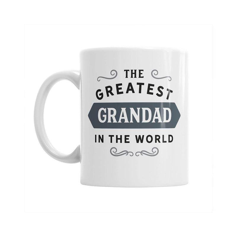 Tailorly White Ceramic 11 oz Mug - The Greatest Grandad In The World Minimalist White Ceramic With Elegant Decorative Swirls And Dark Banner Mug