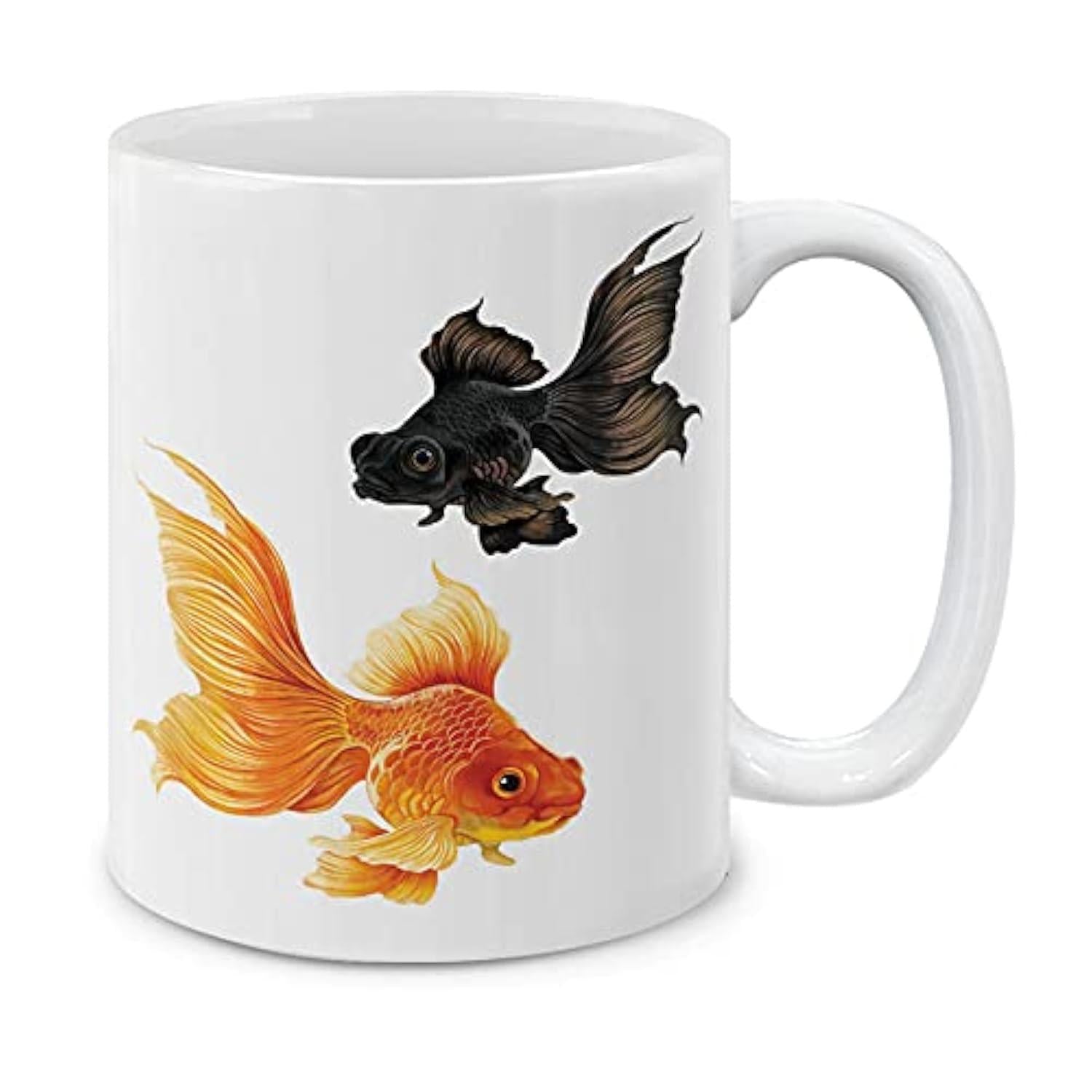Tailorly White Ceramic 11 oz Mug - Graceful Golden And Black Ornate Fin Swimming Together Serene Goldfish