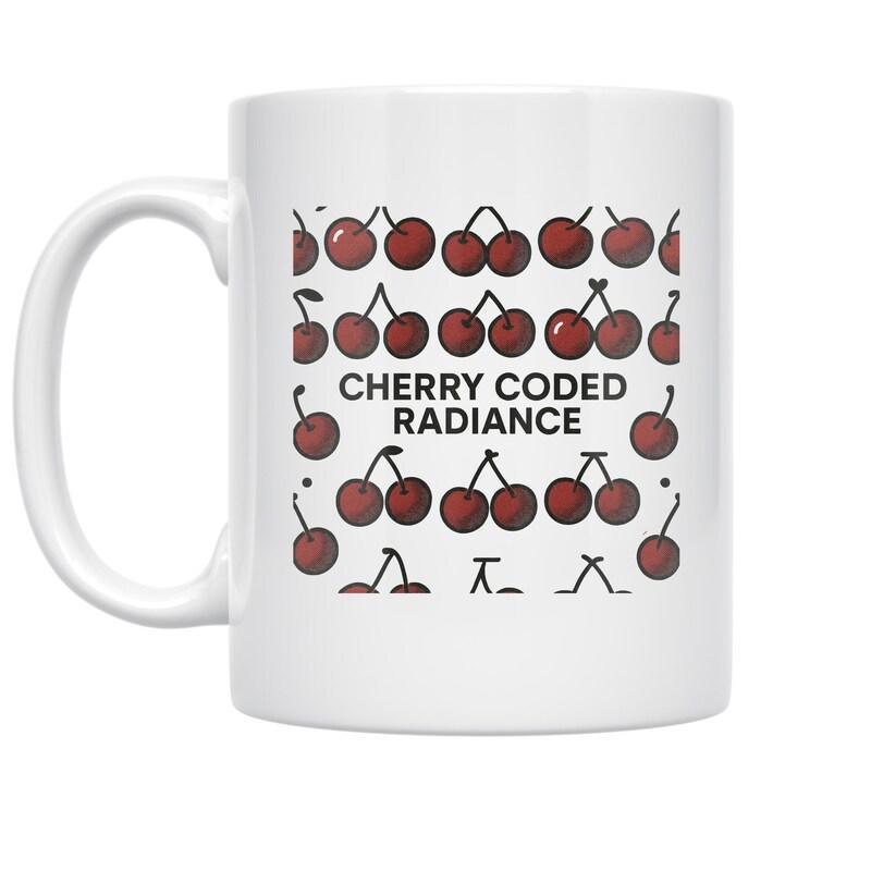 Tailorly White Ceramic 11 oz Mug - Cherry Coded Radiance Minimalist Red Fruit Pairs Organized In Symmetric Rows Cherry