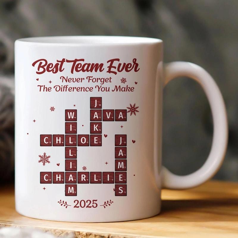 Tailorly White Ceramic 11 oz Mug - Best Team Ever Never Forget The Difference You Make 2025 Elegant Letter Tiles With Decorative Stars And Floral Accents Crossword