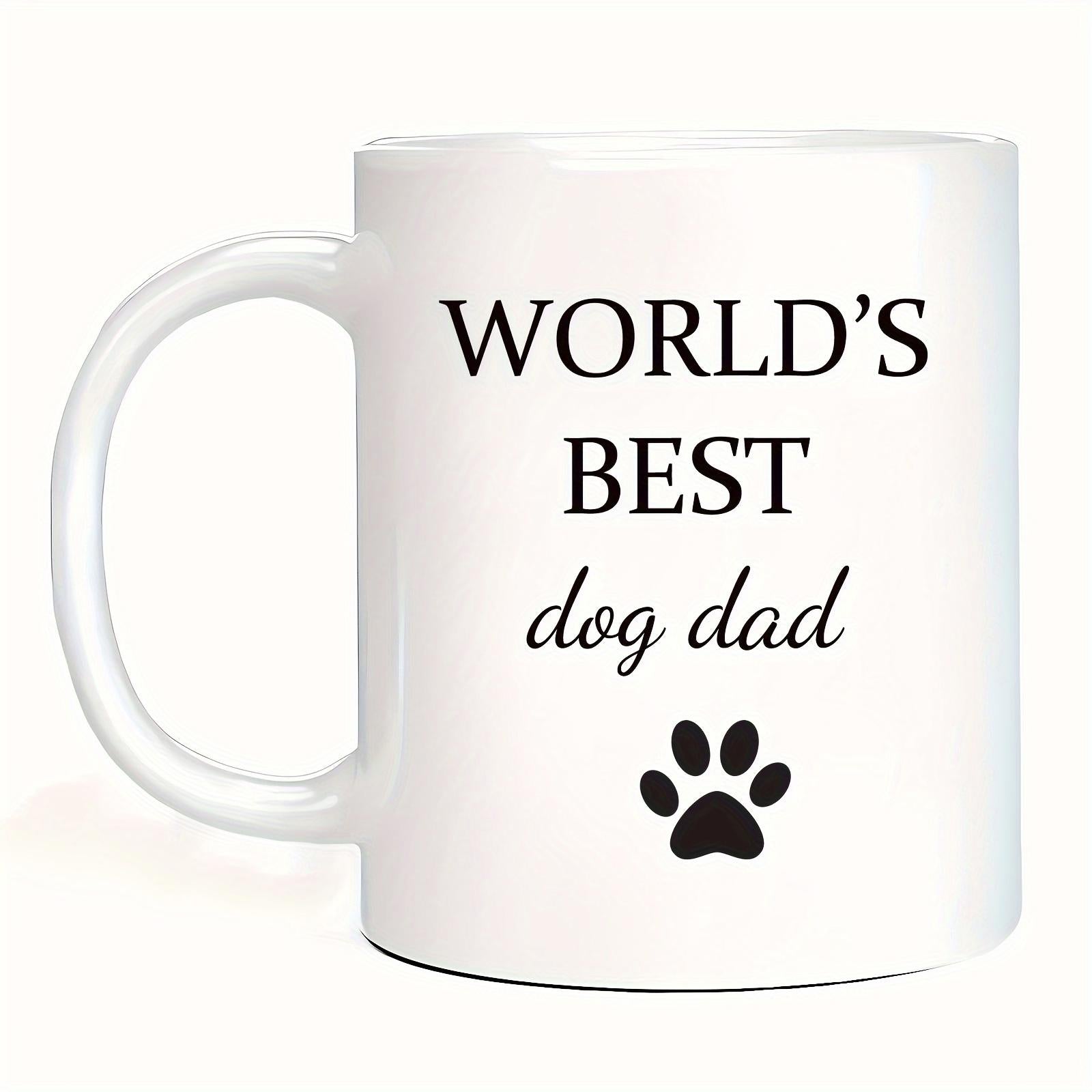 Tailorly White Ceramic 11 oz Mug - Worlds Best Dog Dad Minimalist Black Paw Print Centered Beneath Elegant Cursive Script Text Mug