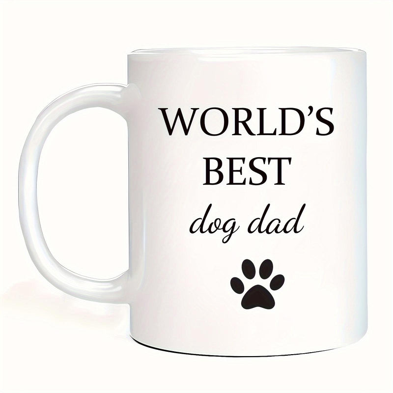 Tailorly White Ceramic 11 oz Mug - Worlds Best Dog Dad Minimalist Black Paw Print Centered Beneath Elegant Cursive Script Text Mug
