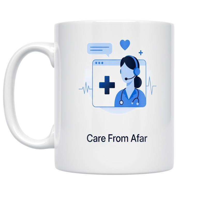 Tailorly White Ceramic 11 oz Mug - Care From Afar Telehealth Professional Inside Digital Screen Among Medical Symbols Nurse