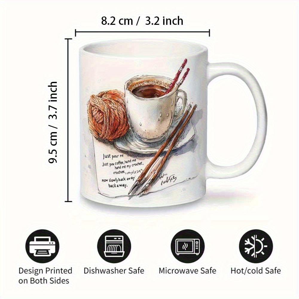 Tailorly White Ceramic 11 oz Mug - First You Drink The Coffee Then You Do The Things Cozy Watercolor Art Featuring Coffee Cup With Knitting Yarn Mug