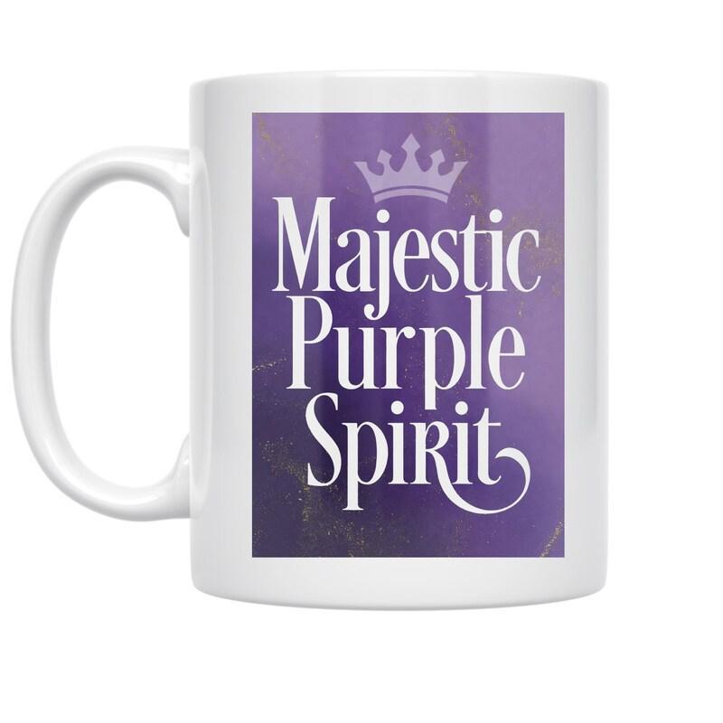 Tailorly White Ceramic 11 oz Mug - Majestic Purple Spirit Regal Five Pointed Symbol Sitting Atop Bold Artistic Text Block Crown