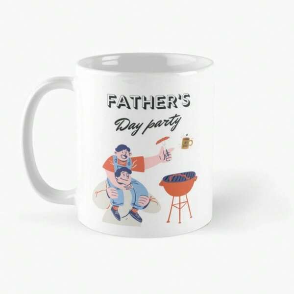 Tailorly White Ceramic 11 oz Mug - Fathers Day Party Loving Dad Cooking On Barbecue Grill With His Happy Young Son Father
