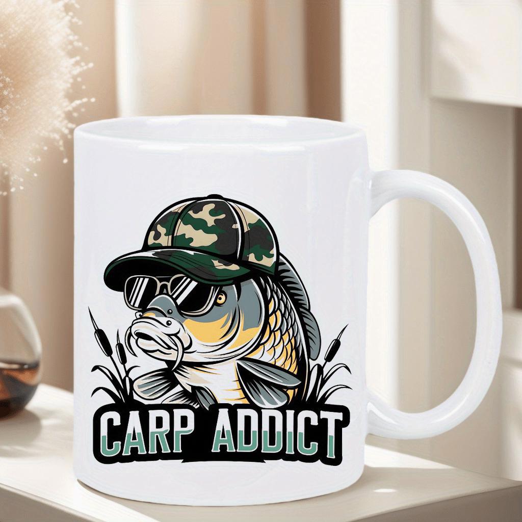 Tailorly White Ceramic 11 oz Mug - Carp Addict Cool Carp Wearing Camouflage Cap And Sunglasses Among Reeds Pond Carp
