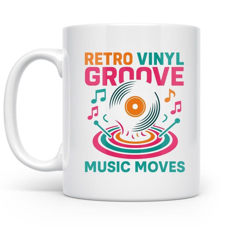 Tailorly White Ceramic 11 oz Mug - Retro Vinyl Groove Music Moves Melting Classic Record Spinning With Colorful Notes And Dynamic Rippling Circles Vinyl Record