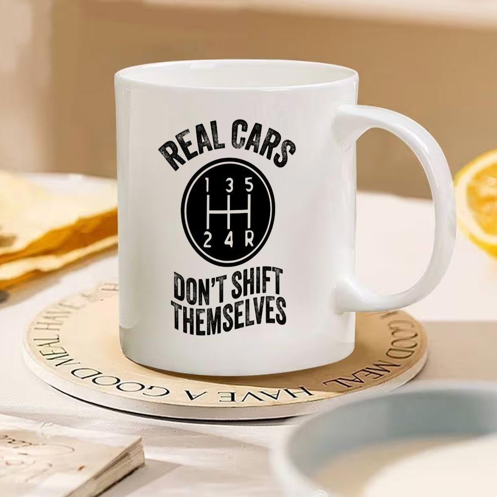 Tailorly White Ceramic 11 oz Mug - Real Cars Dont Shift Themselves Classic Vintage Style Circular Manual Transmission Control Diagram Gearshift