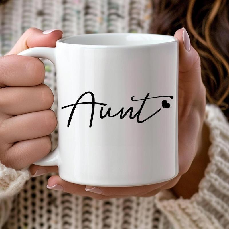 Tailorly White Ceramic 11 oz Mug - Aunt Elegant Minimalist Script Text On Pure With Heart Mug