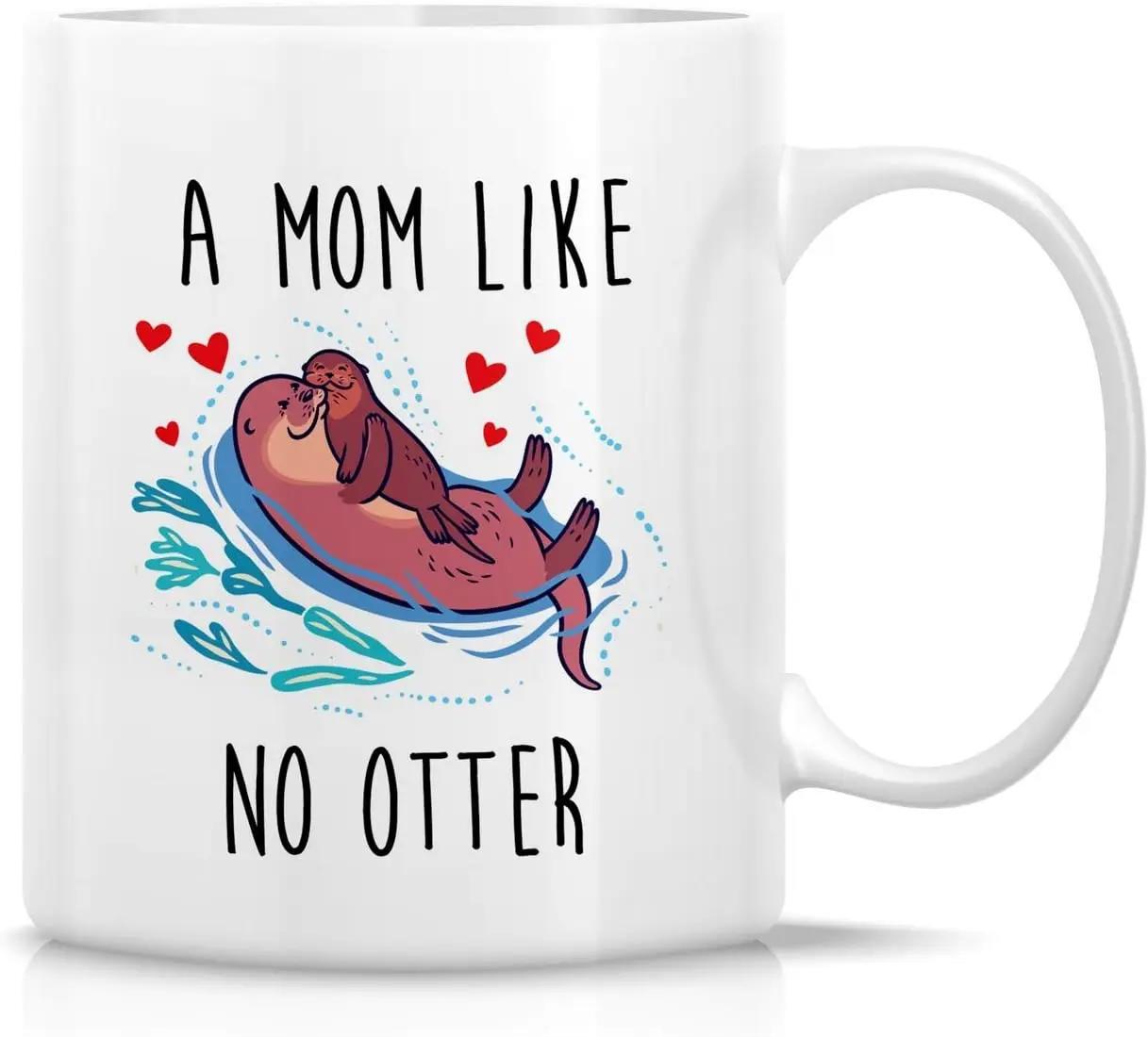 Tailorly White Ceramic 11 oz Mug - A Mom Like No Otter Cute Mother And Baby Otter Floating On Blue Water With Hearts Otter