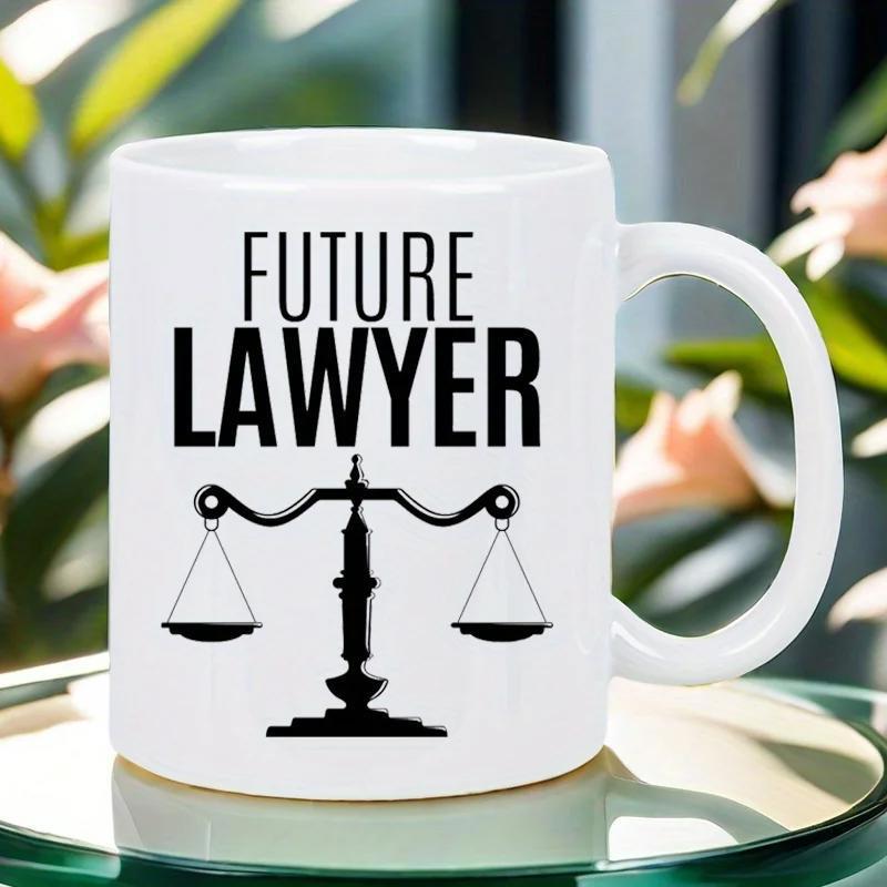 Tailorly White Ceramic 11 oz Mug - Future Lawyer Classic Scales Of Justice Silhouette Representing Equality Law And Professional Balance Scale