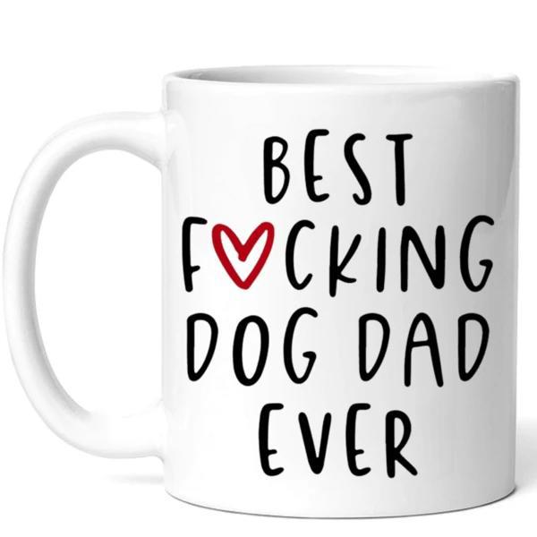 Tailorly White Ceramic 11 oz Mug - Best Dog Dad Ever Minimalist Black Handwritten Text On A Clean Mug