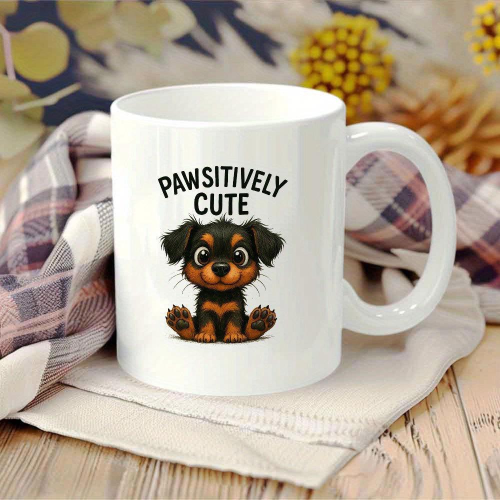 Tailorly White Ceramic 11 oz Mug - Pawsitively Cute Adorable Small Furry Friend With Big Eyes Sitting Peacefully Showing Gentle Expression Puppy