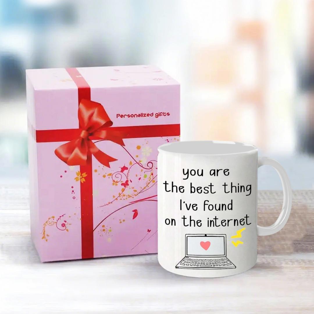 Tailorly White Ceramic 11 oz Mug - You Are The Best Thing I've Found On The Internet Minimalist Digital Device Featuring A Small Heart Glowing On Screen Laptop
