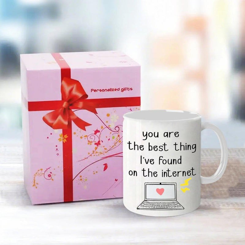 Tailorly White Ceramic 11 oz Mug - You Are The Best Thing I've Found On The Internet Minimalist Digital Device Featuring A Small Heart Glowing On Screen Laptop