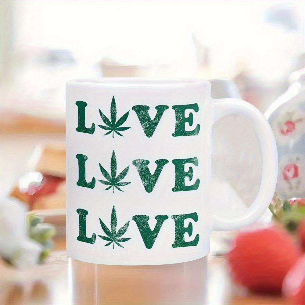 Tailorly White Ceramic 11 oz Mug - Love Green Distressed Texture Leaves Arranged In Vertical Row Pattern Mug
