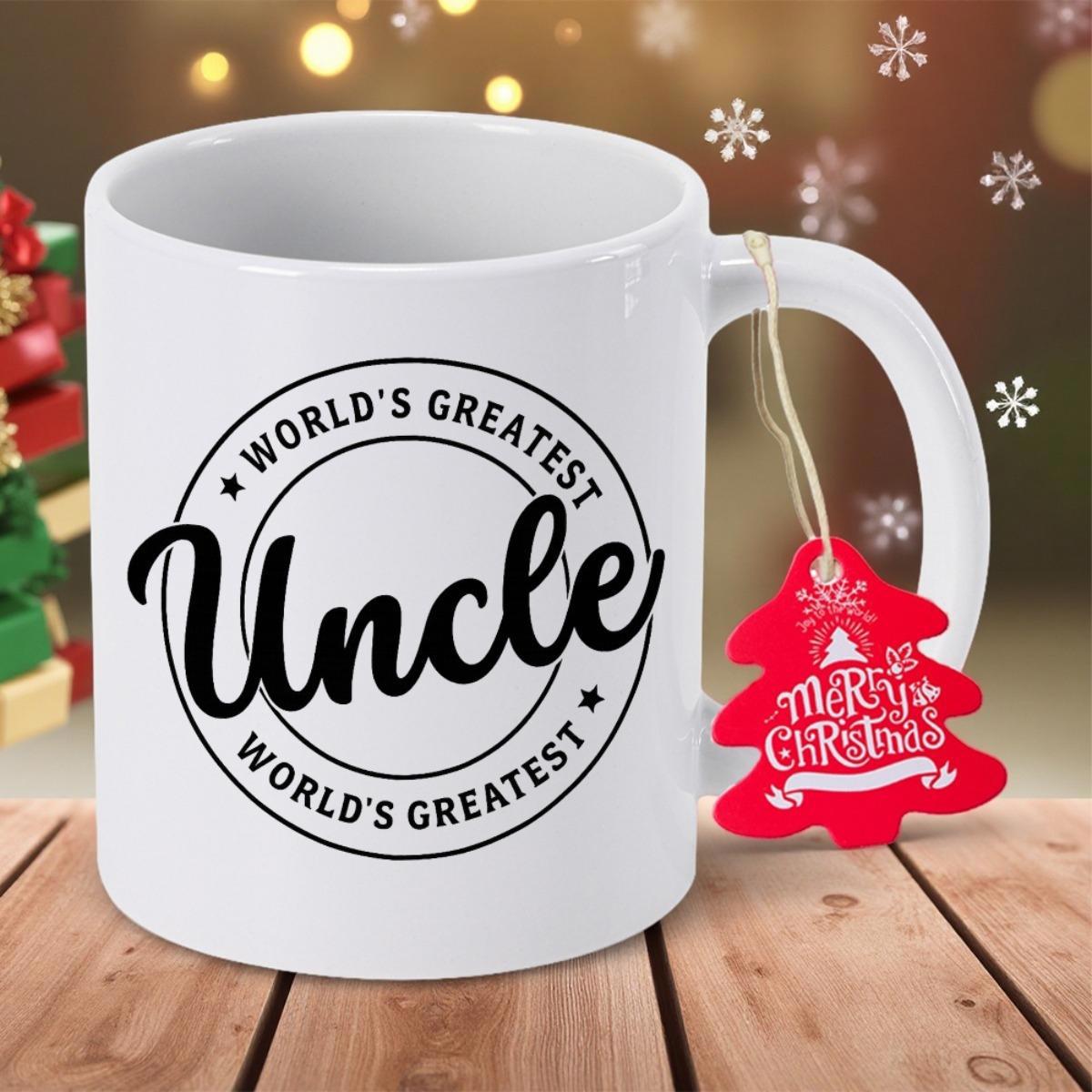 Tailorly White Ceramic 11 oz Mug - World's Greatest Uncle Minimalist Black Circular Stamp Featuring Elegant Bold Script Mug