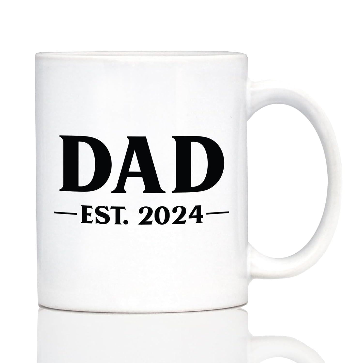 Tailorly White Ceramic 11 oz Mug - Dad Est 2024 Simple Bold Black Typography Centered On A Minimalist Smooth Ceramic Surface Mug
