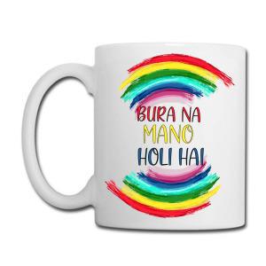 Tailorly White Ceramic 11 oz Mug - Vibrant Hand Painted Colorful Strokes Forming A Circular Design Rainbow