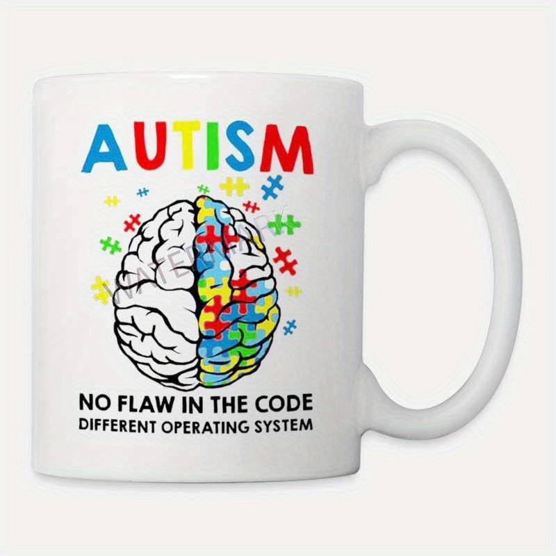Tailorly White Ceramic 11 oz Mug - Autism No Flaw In The Code Different Operating System Colorful Puzzle Pieces Integrated Within A Human Anatomy Style Design