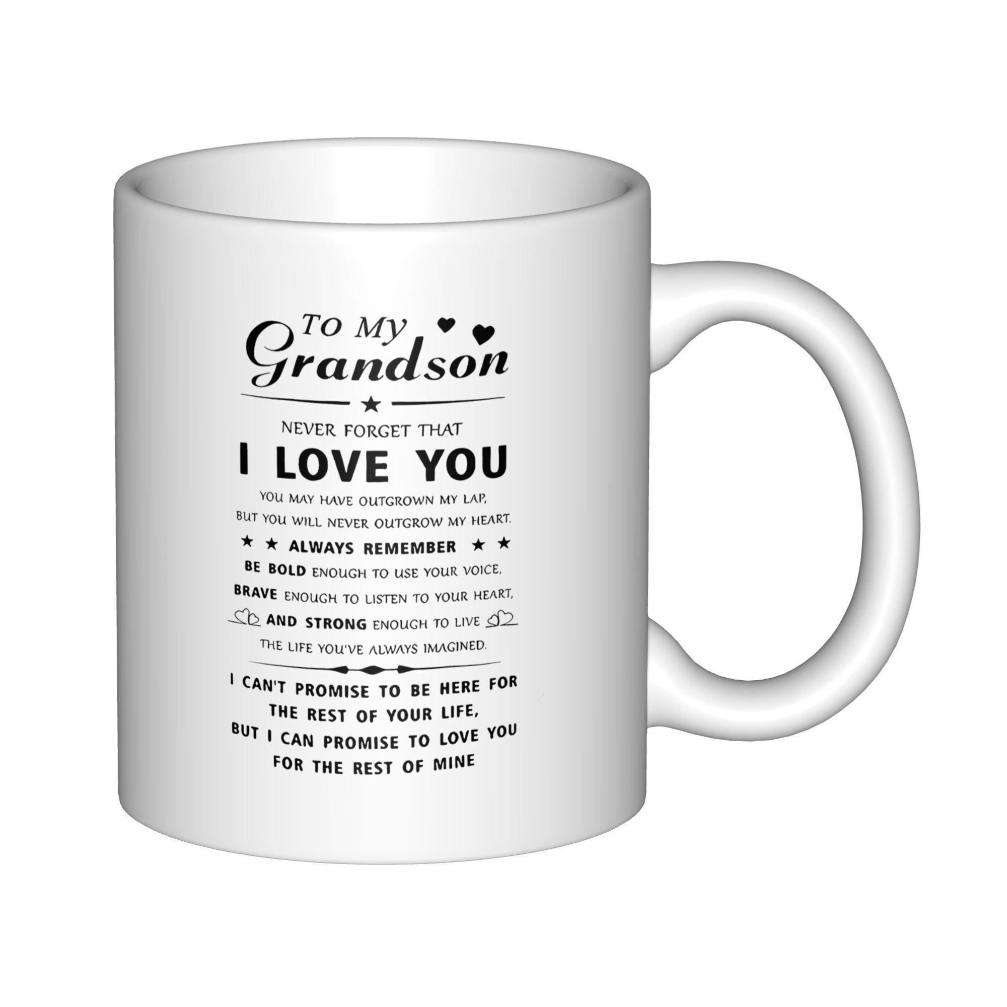 Tailorly White Ceramic 11 oz Mug - To My Grandson Never Forget That I Love You Minimalist Black Typography Accompanied By Tiny Delicate Hearts And Lines Mug
