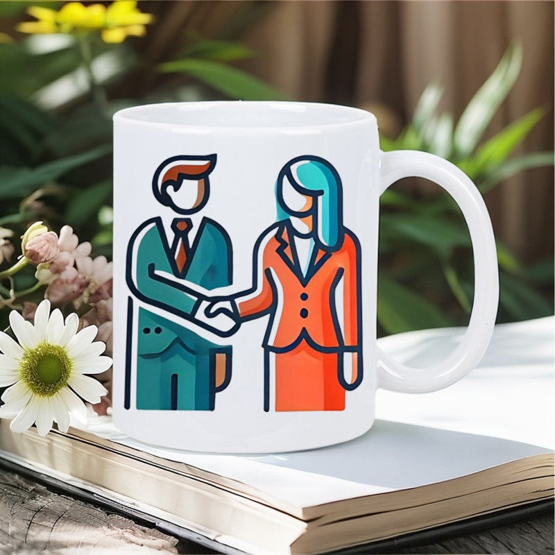 Tailorly White Ceramic 11 oz Mug - Professional Business Partners Shaking Hands Representing Successful Corporate Deal And Solid Partnership
