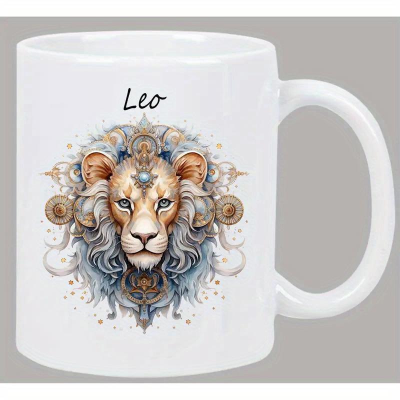 Tailorly White Ceramic 11 oz Mug - Leo Ornate Artistic Majestic With Flowing Mane And Intricate Details Lion