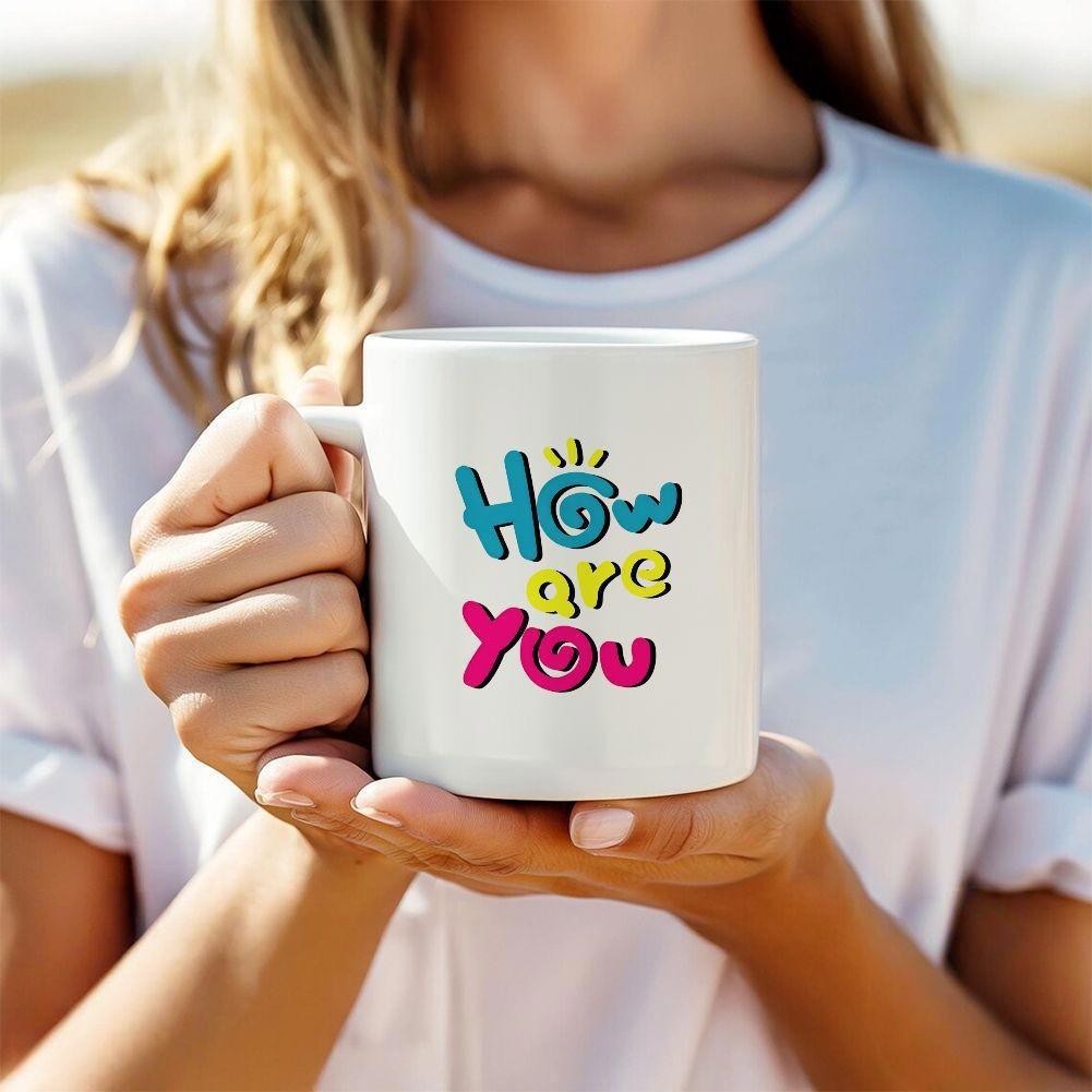 Tailorly White Ceramic 11 oz Mug - How Are You Vibrant Colorful Bubble Letters Floating Within A Clean Ceramic Surface Lettering