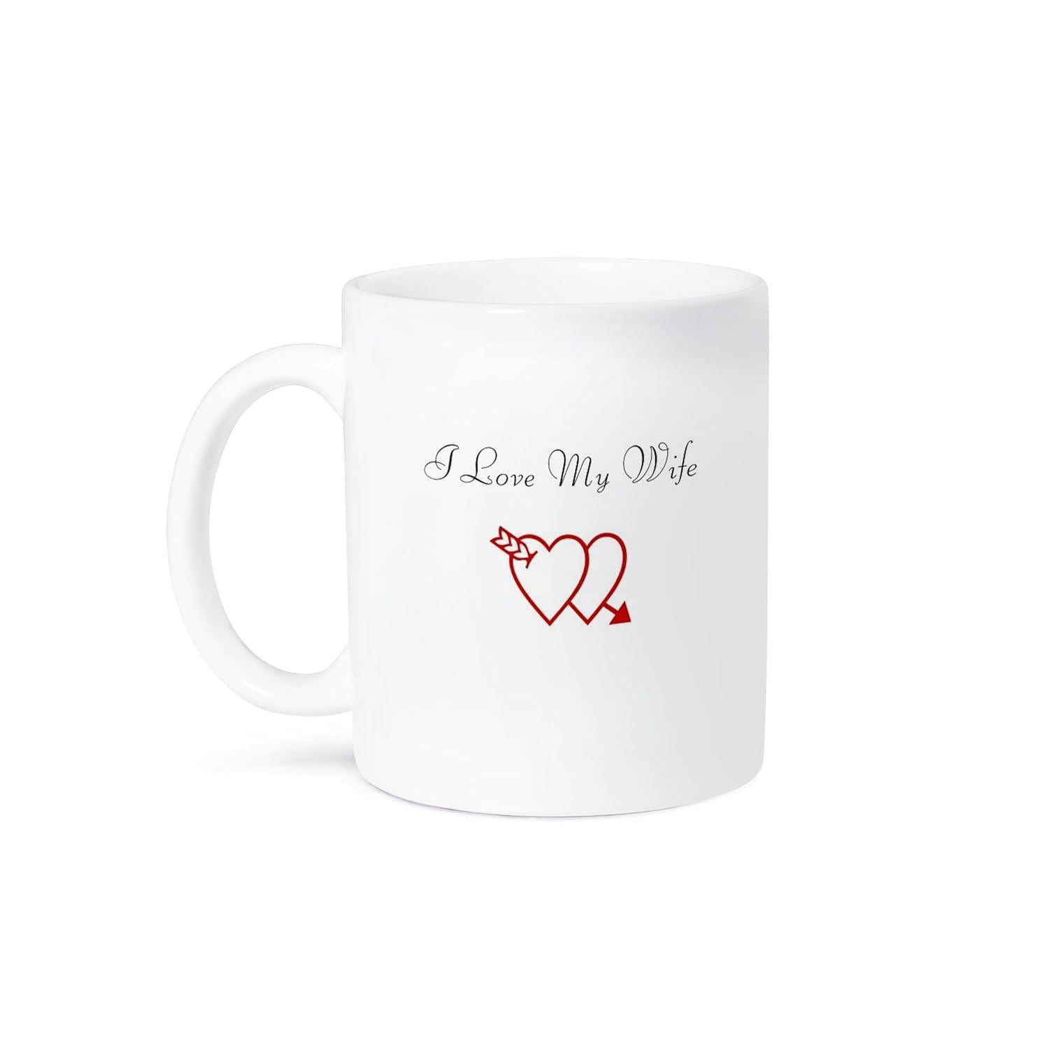 Tailorly White Ceramic 11 oz Mug - I Love My Wife Minimalist Red Outlined Hearts Pierced By A Romantic Cupid Arrow Heart