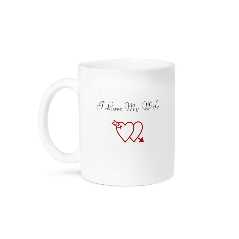 Tailorly White Ceramic 11 oz Mug - I Love My Wife Minimalist Red Outlined Hearts Pierced By A Romantic Cupid Arrow Heart