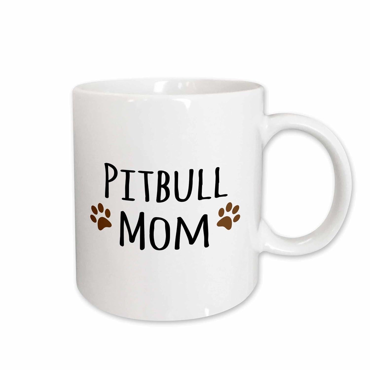 Tailorly White Ceramic 11 oz Mug - Pitbull Mom Cute Brown Animal Footprints Floating Beside Bold Handwritten Text Style Paw